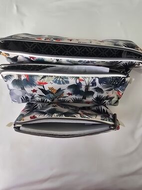 Tropical Print 3 Piece Cosmetic Pouch Set - Wildlife Cream